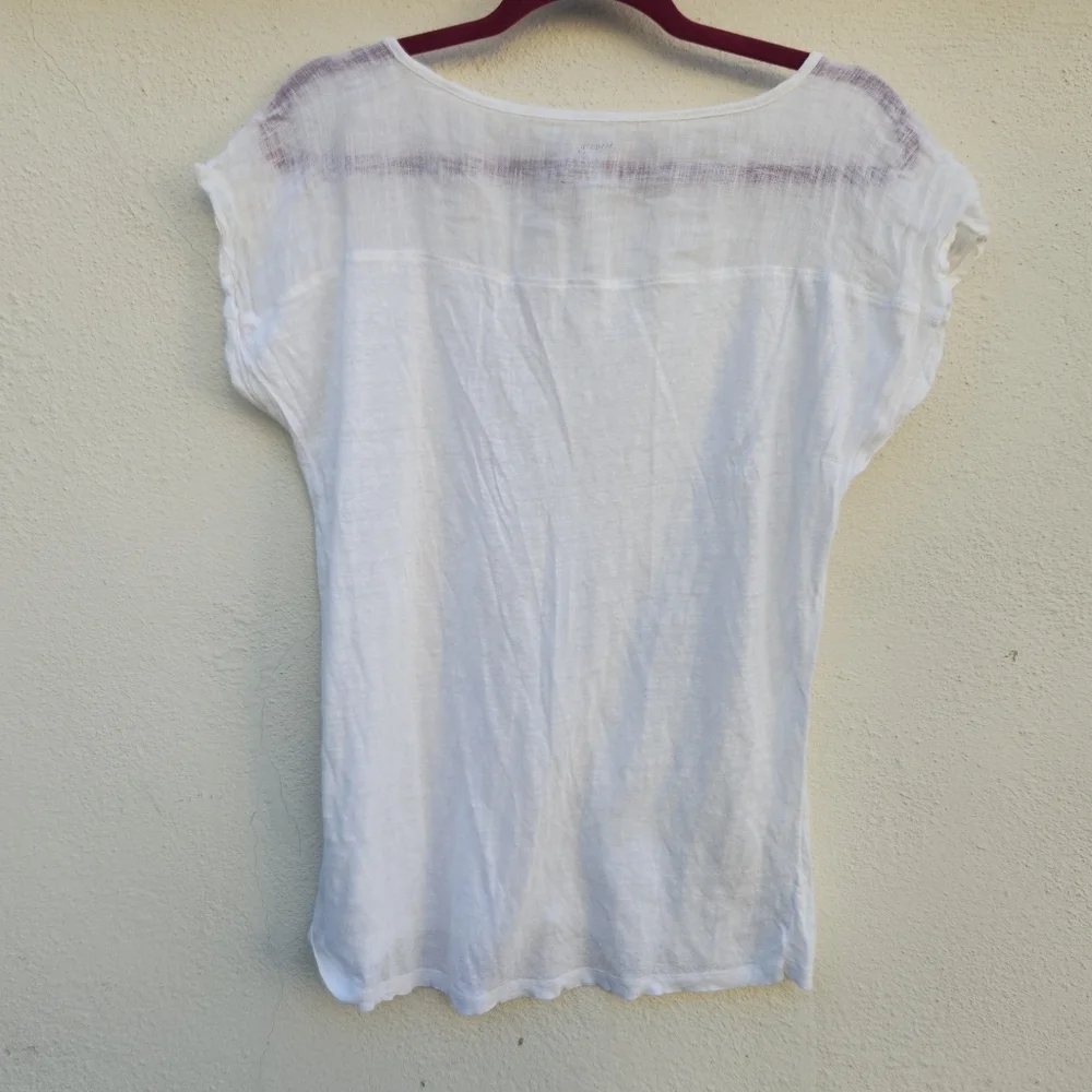 5/$100 SALE - MAJESTIC FILATURES Paris 100% Linen White Short Sleeve Top - Picture 3 of 7